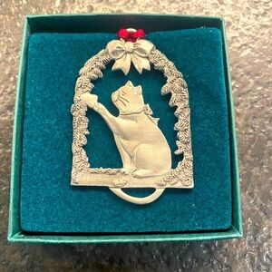 Pewter Cat Christmas Ornament